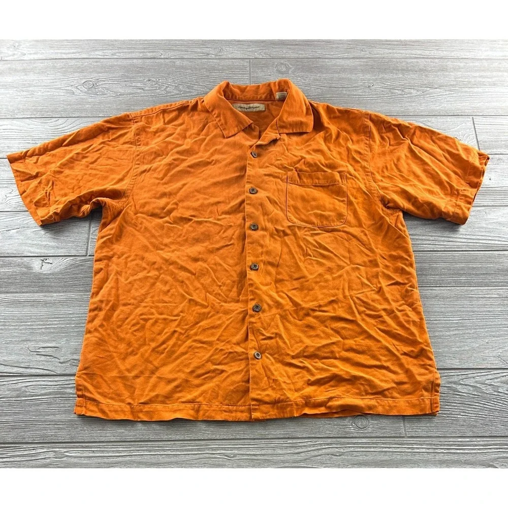 Tommy Bahama Women's Orange 100% Silk Short Sleeve Button Up Shirt Sz Large